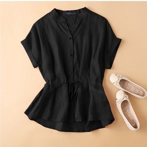 Summer Casual Loose V Neck Short Sleeve Blouse